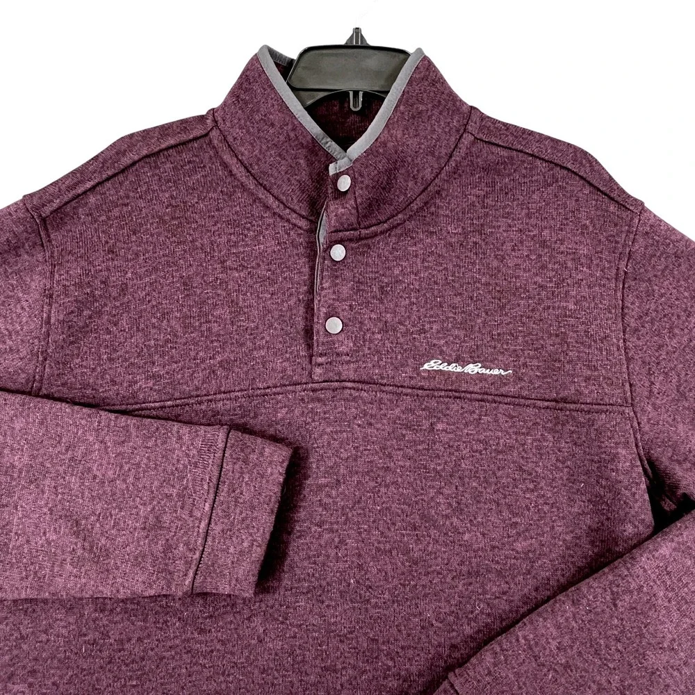 Eddie Bauer Snap Mock Neck Pullover Mens TXL Tall Burgundy Heather Fleece Hiking
